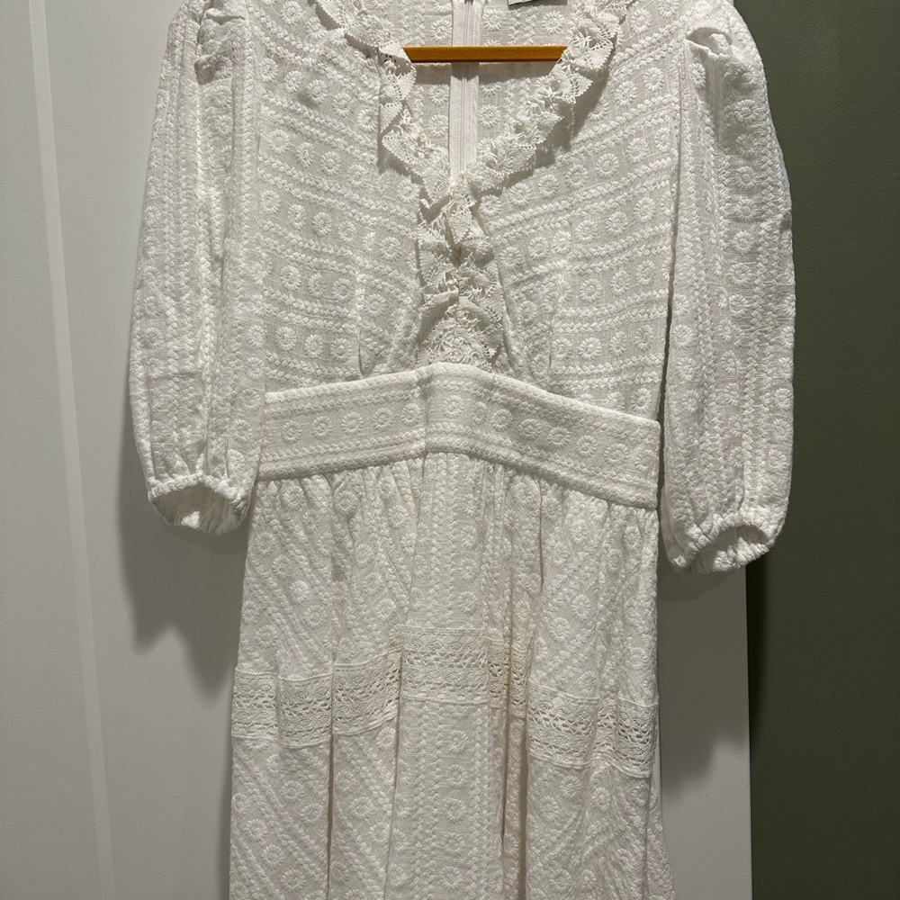 Sandro White Pleated Puff Sleeve Mini Dress - Picture 3 of 3